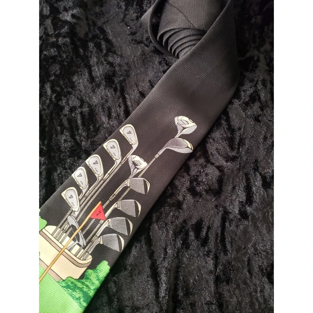 Vintage Purbo Prestige Italy Golf Neck Tie Mens Green Black Career Wear